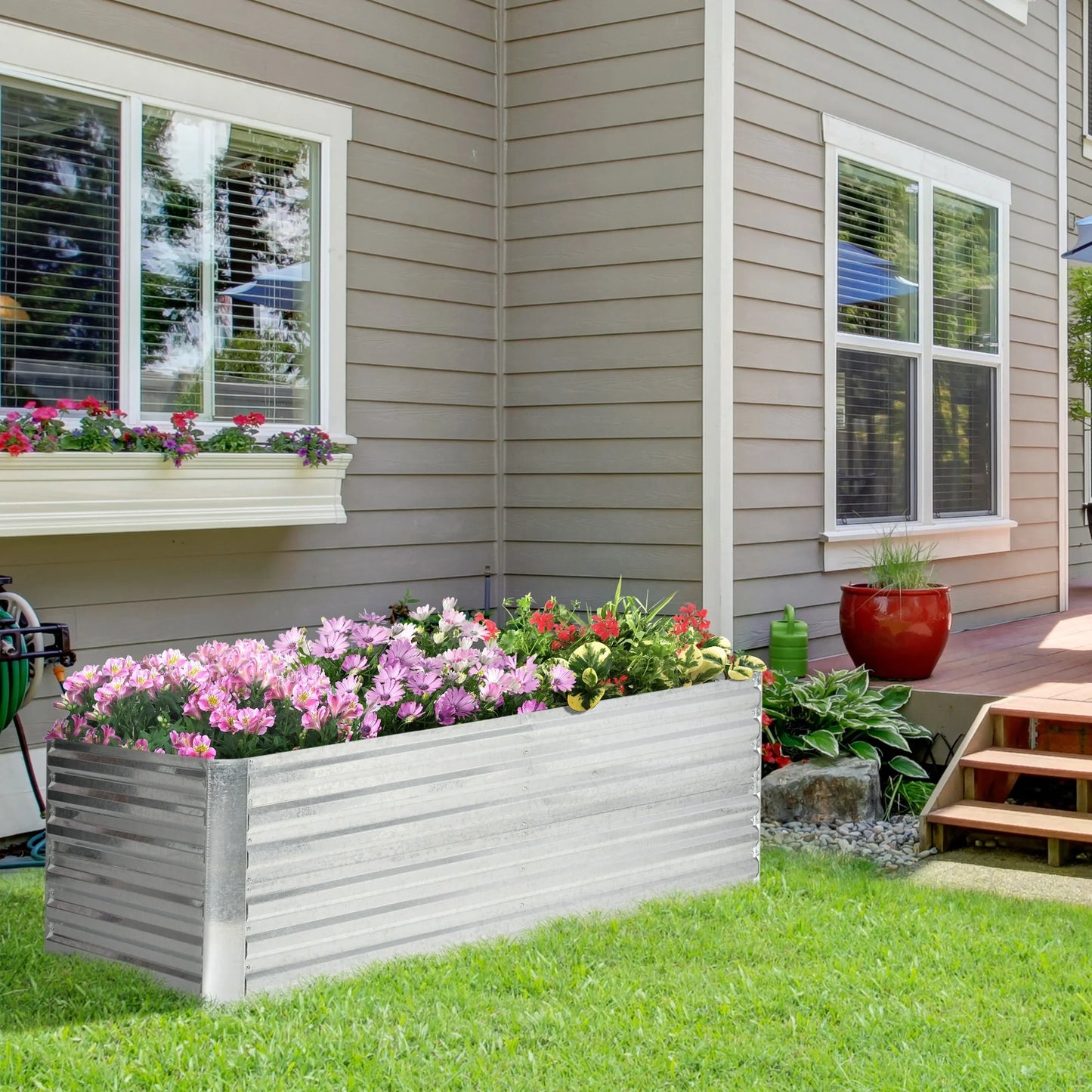 Outsunny Raised Garden Bed, 71" x 36" x 23" Galvanized Steel Planters for Outdoor Plants with Reinforced Rods