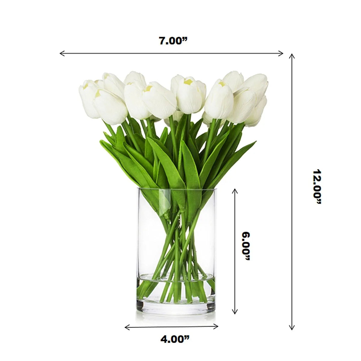 Enova Home 20 Pieces Artificial Real Touch Tulips Fake Silk Flowers Arrangement in Glass Vase with Faux Water for Home Decor