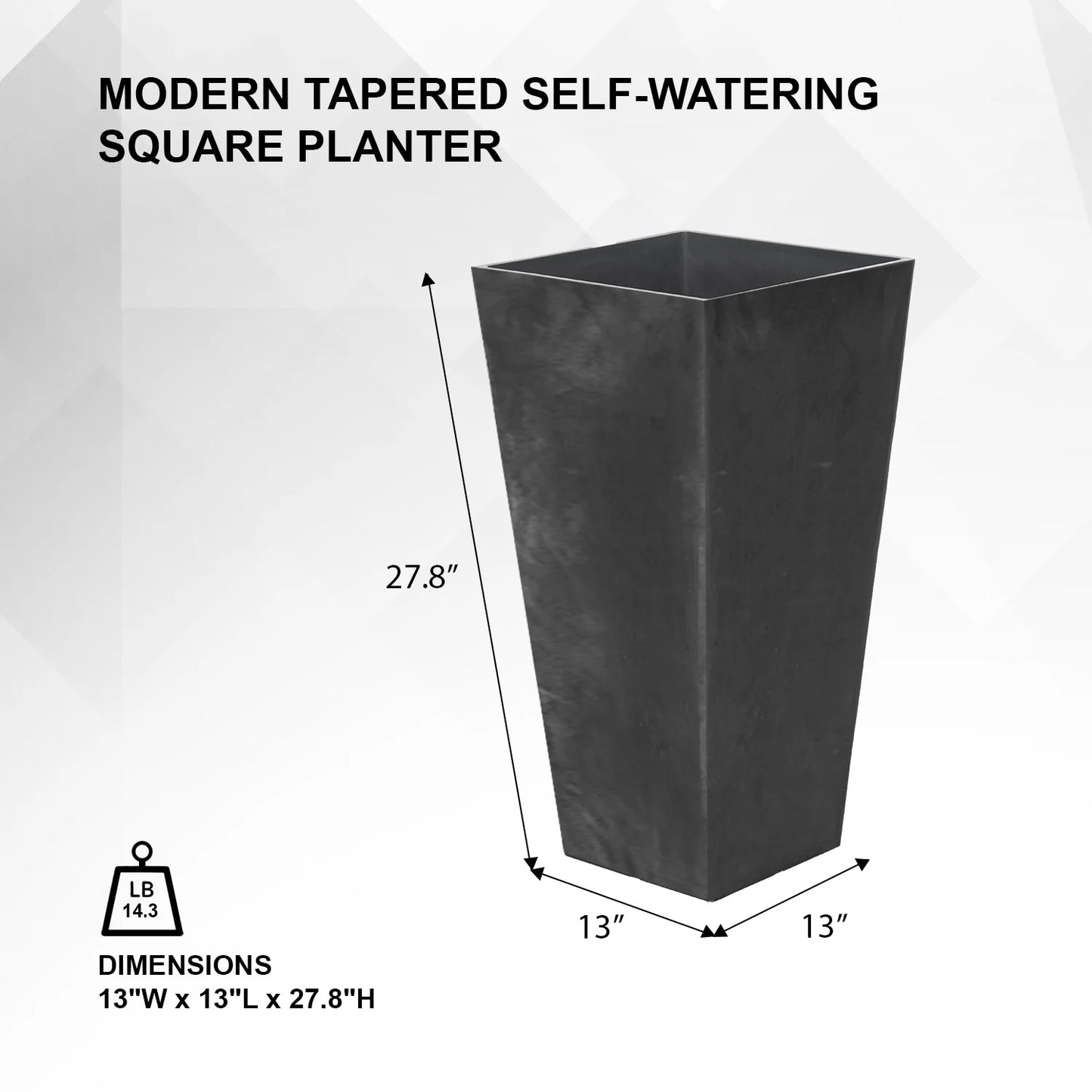 XBrand Modern 28-Inch Tall Square Modern Tapered Indoor & Outdoor Planter