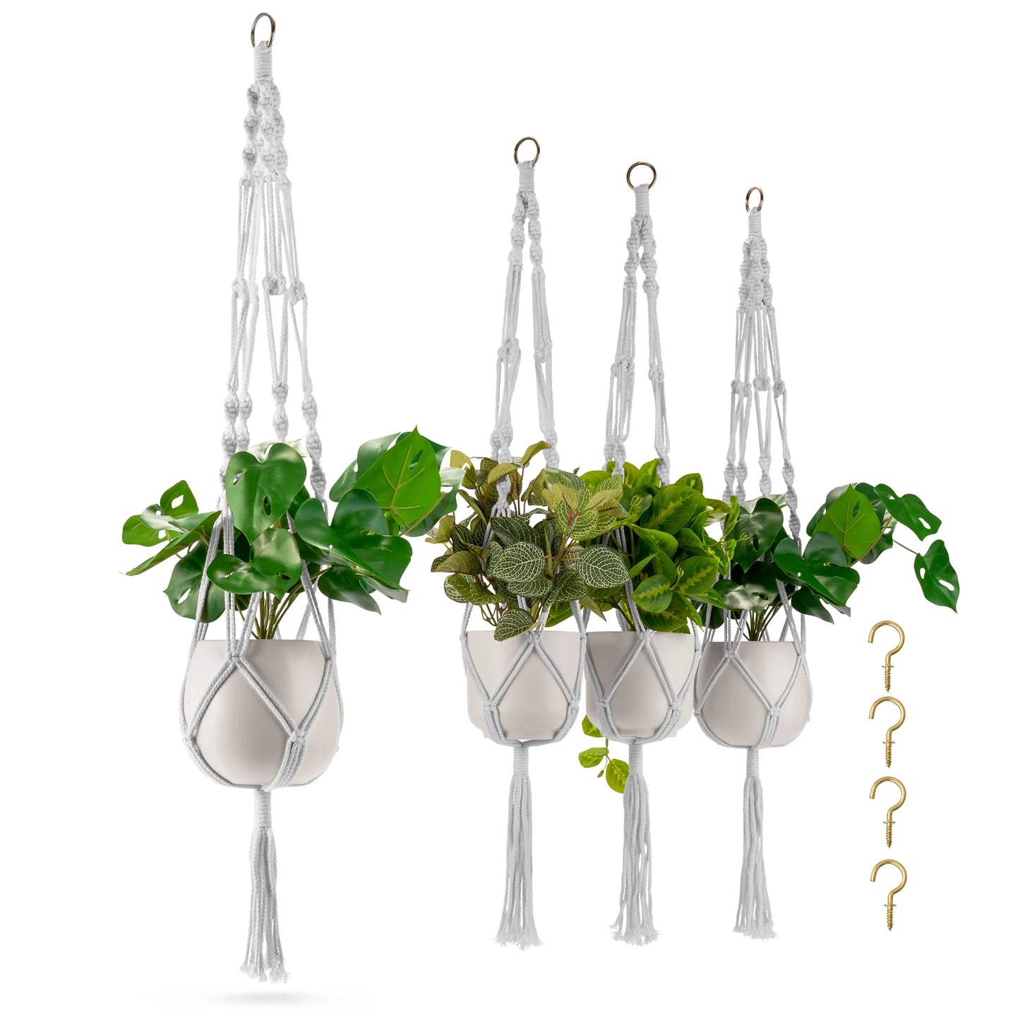 Macrame Plant Hanger (4, 6, 8 Pack) Indoor Outdoor Hanging Plant Pots Cotton Rope, Elegant for Home, Patio, Garden