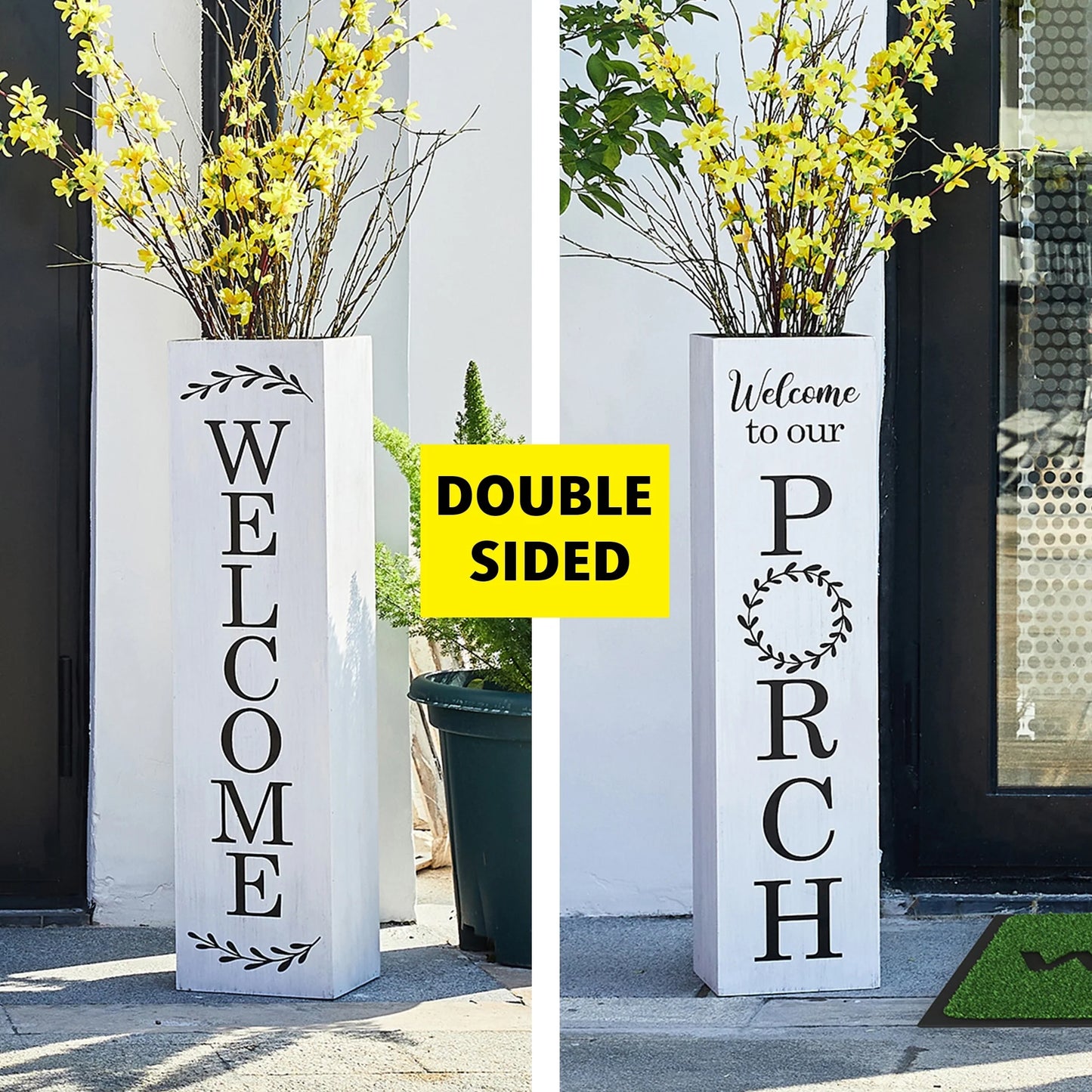 Glitzhome 30"H Rustic Welcome & Home or Welcome & Porch Double Sided Wooden Planter Sign Front Door Decor(2025 Quality-upgraded)