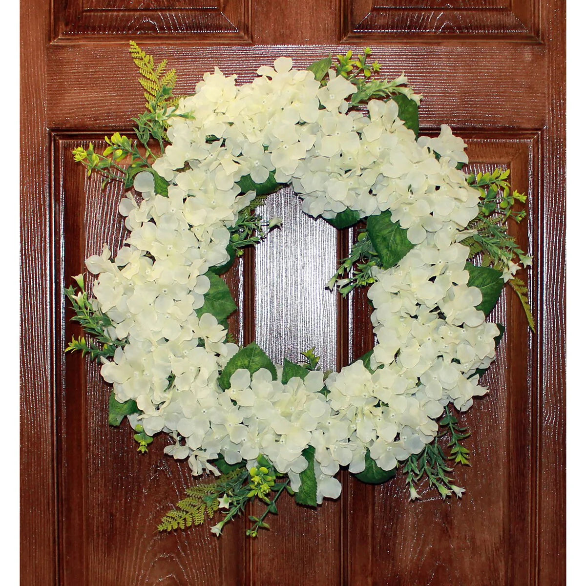 24" White Hydrangea Wreath on Natural Twig Base
