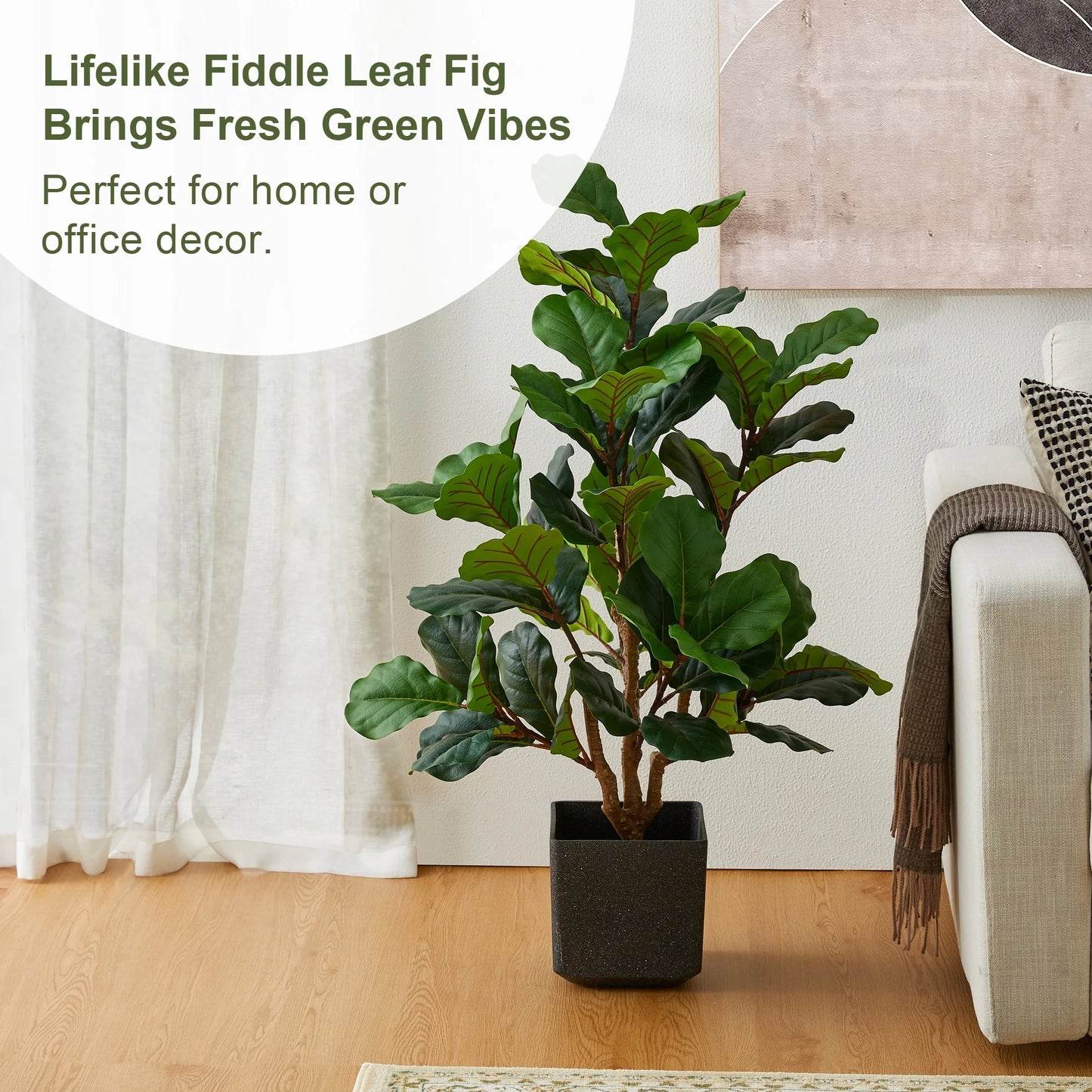 Glitzhome 3.5ft/5ft.Potted Real Touch Fiddle Leaf Fig Faux Tree