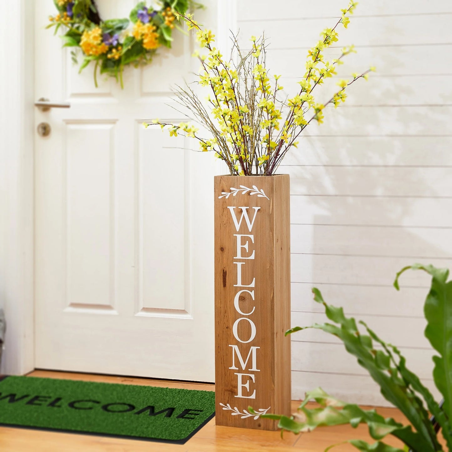 Glitzhome 30"H Rustic Welcome & Home or Welcome & Porch Double Sided Wooden Planter Sign Front Door Decor(2025 Quality-upgraded)