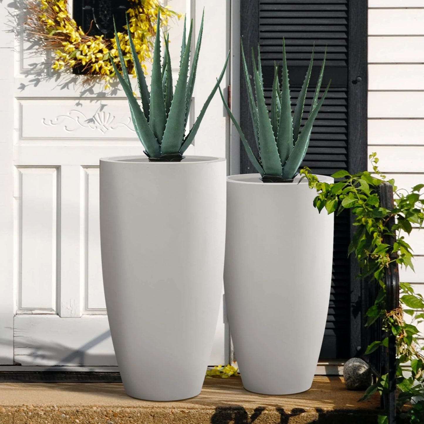 Kante 31.4" and 23.6"H Weathered Finish Concrete Tall Planters (Set of 2), Large Outdoor Indoor