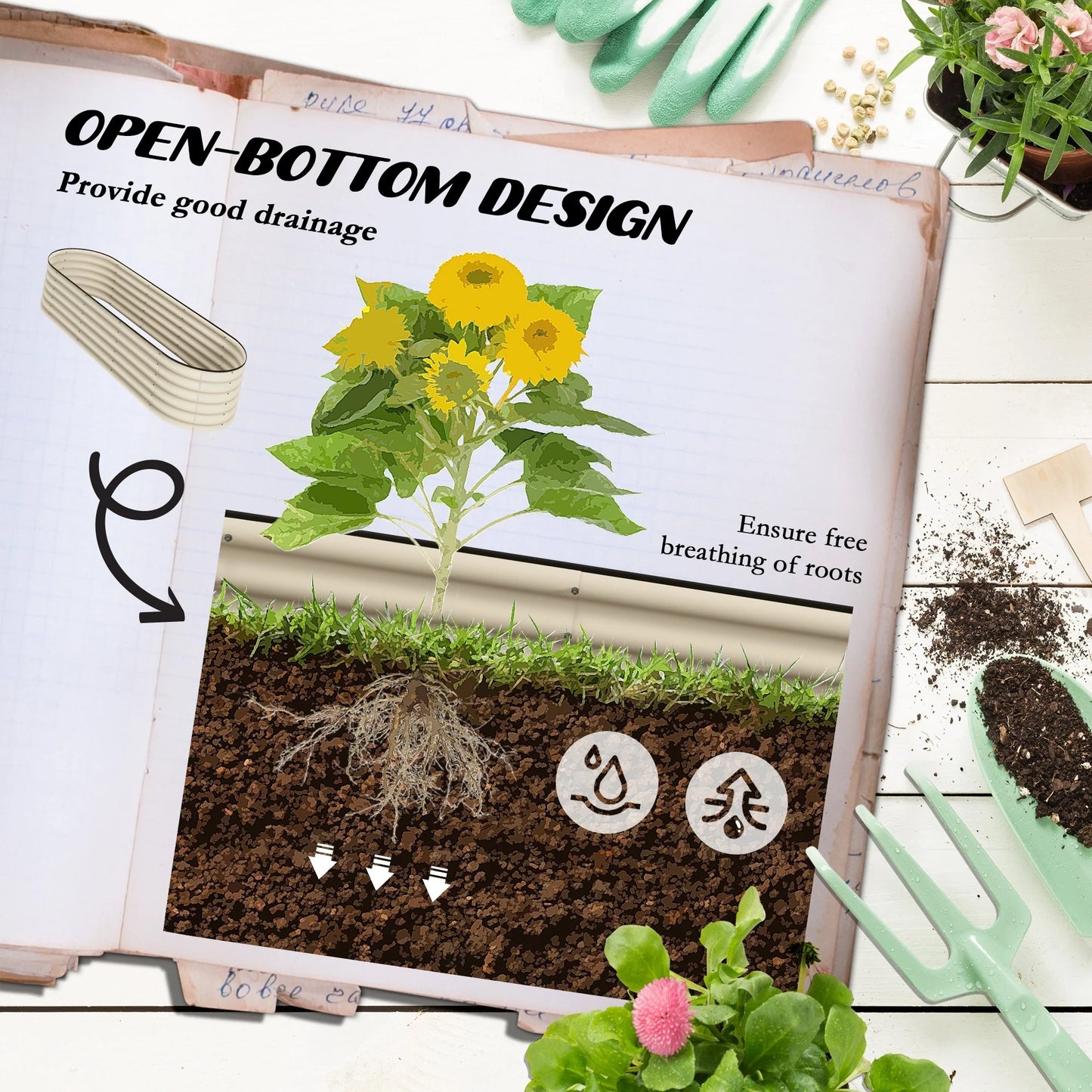 Outsunny 6.4' x 2' x 1.4' Galvanized Raised Garden Bed Kit, Outdoor Metal Elevated Planter Box with Safety Edging