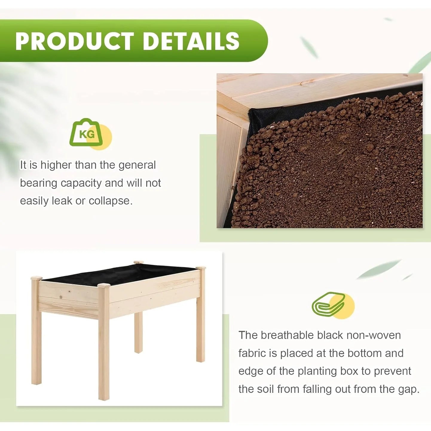 SUNCROWN Outdoor 4 FT Wooden Raised Garden Bed Elevated Planter Box