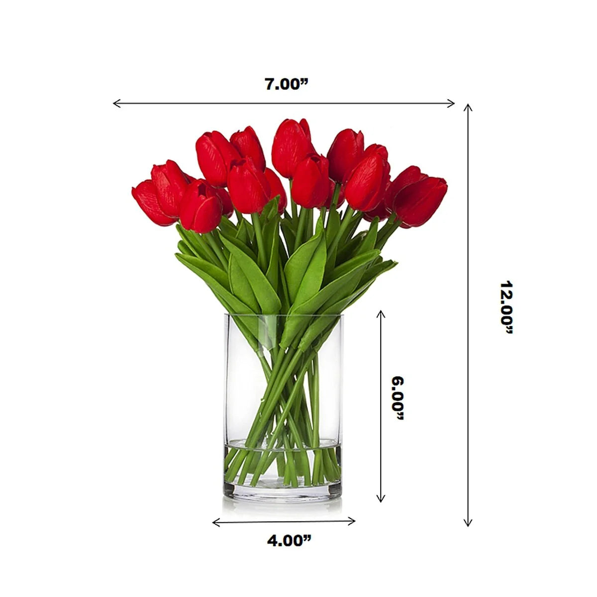 Enova Home 20 Pieces Artificial Real Touch Tulips Fake Silk Flowers Arrangement in Glass Vase with Faux Water for Home Decor
