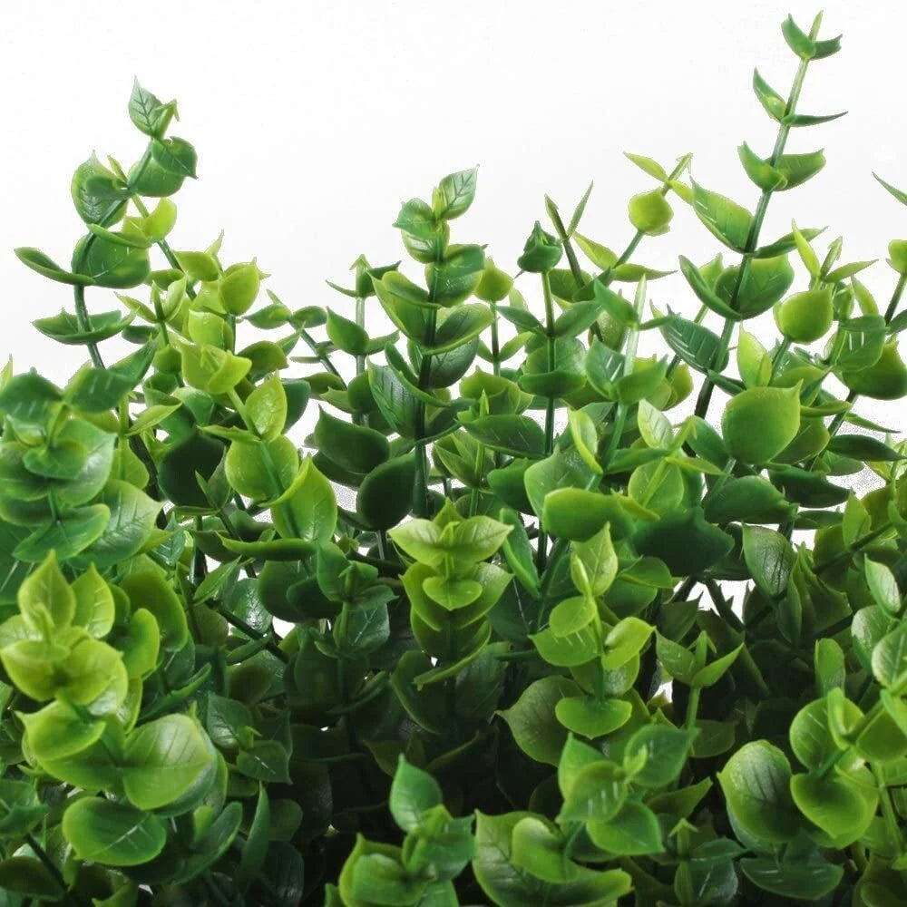 Enova Home 4 Pack Artificial Fake Green Plant Eucalyptus Plastic Leaves Grasses Bush for Home Table Office Outdoor Decoration