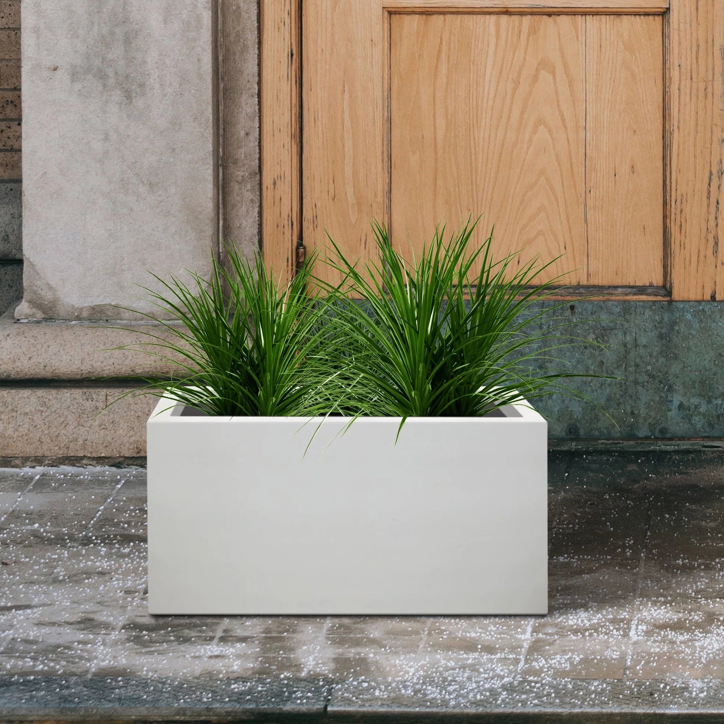 Kante Rectangular Pure White Concrete Metal Indoor Outdoor Planter Pot, w/ Drainage Hole for Patio, Home and Garden