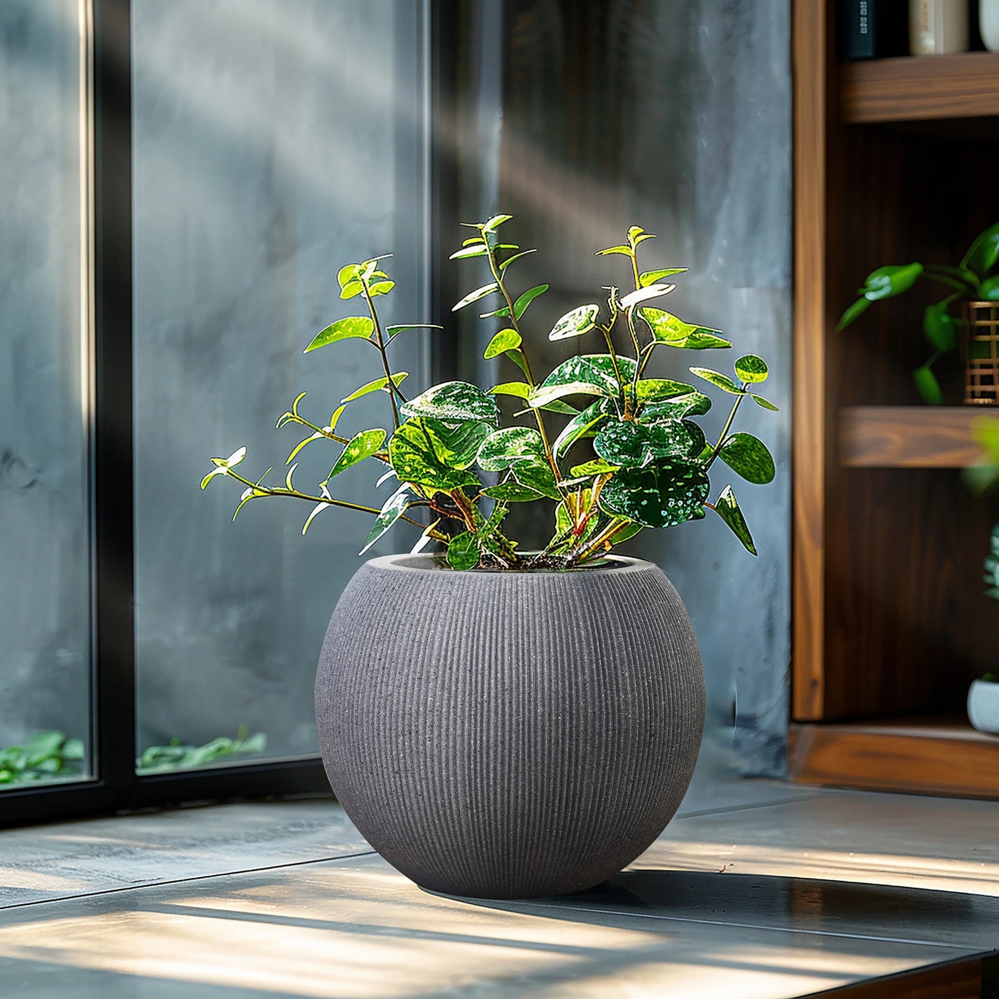 14.5" Round Bowl Plastic Planter, Mediterranean Style