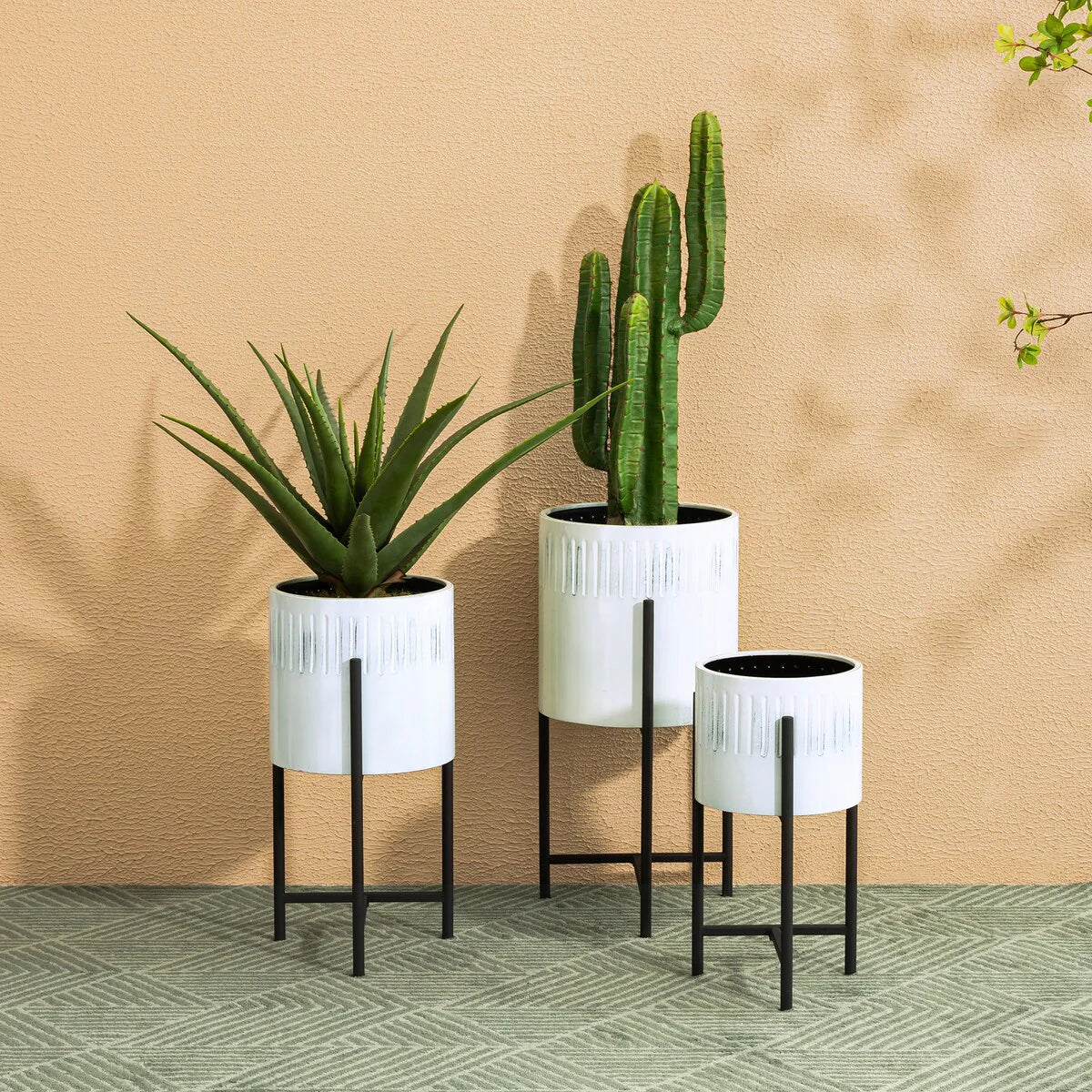 Glitzhome Set of 3 Modern Metal Cachepot Planters with Stands Plant Flower Pot Indoor Outdoor