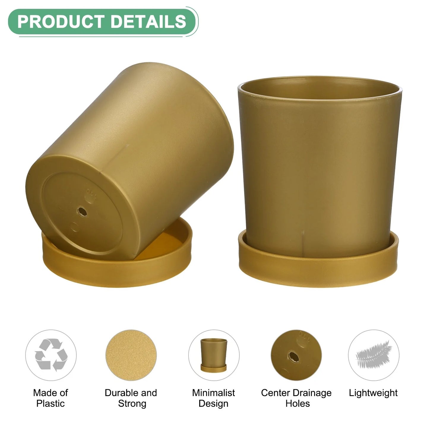 4-Pack Plant Pots, Plastic Pots with Drainage Holes