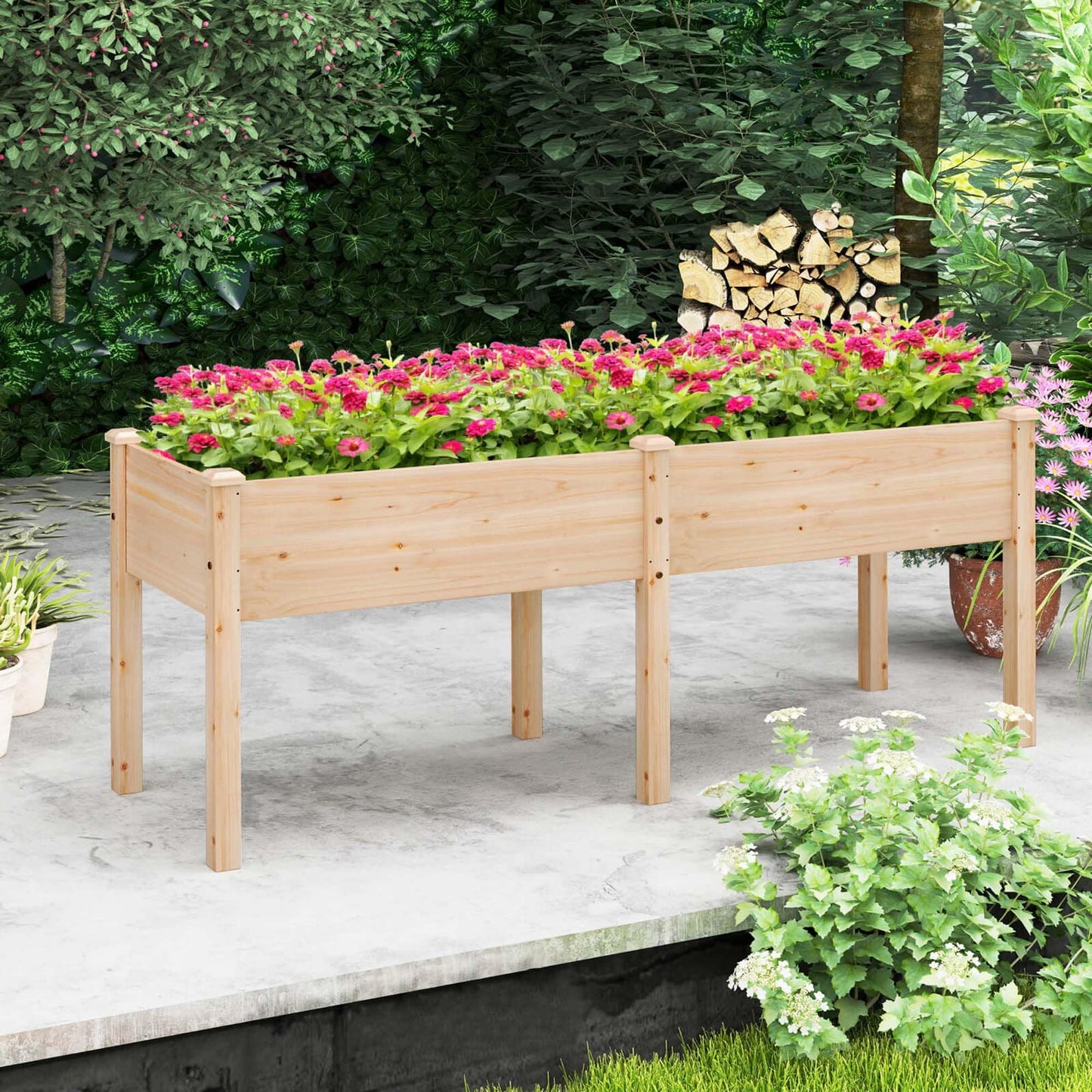 Costway Raised Garden Bed Elevated Fir Wood Planter Box with 2 Large - See Details