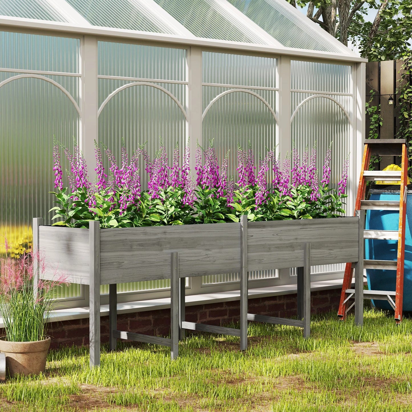 Outsunny Wooden Raised Garden Bed with Bed Liner and Drain Holes, Large Elevated Planter Box with Legs