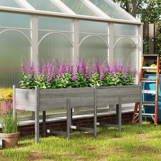 Outsunny Wooden Raised Garden Bed with Bed Liner and Drain Holes, Large Elevated Planter Box with Legs