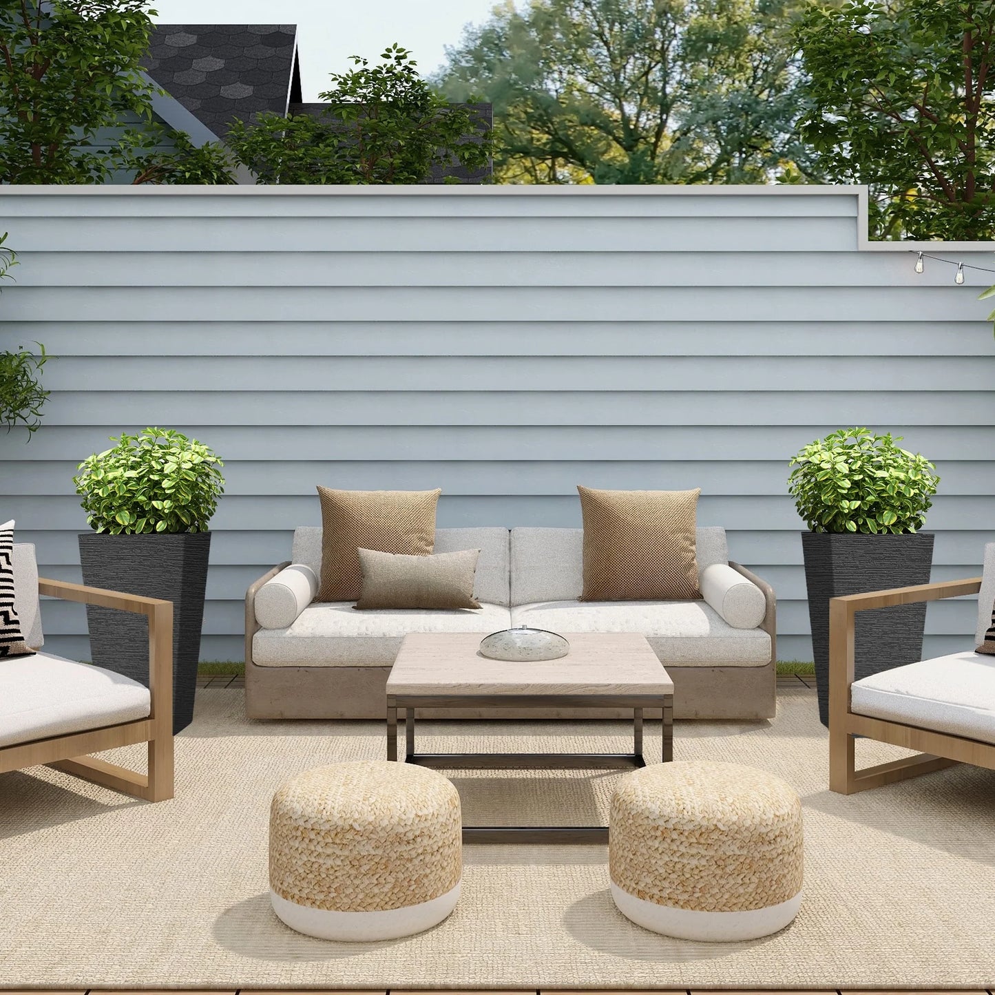 Kante Black Plastic Indoor Outdoor Self-Watering Planters (Set of 2) w/ Drainage Hole, Garden Patio Front Door