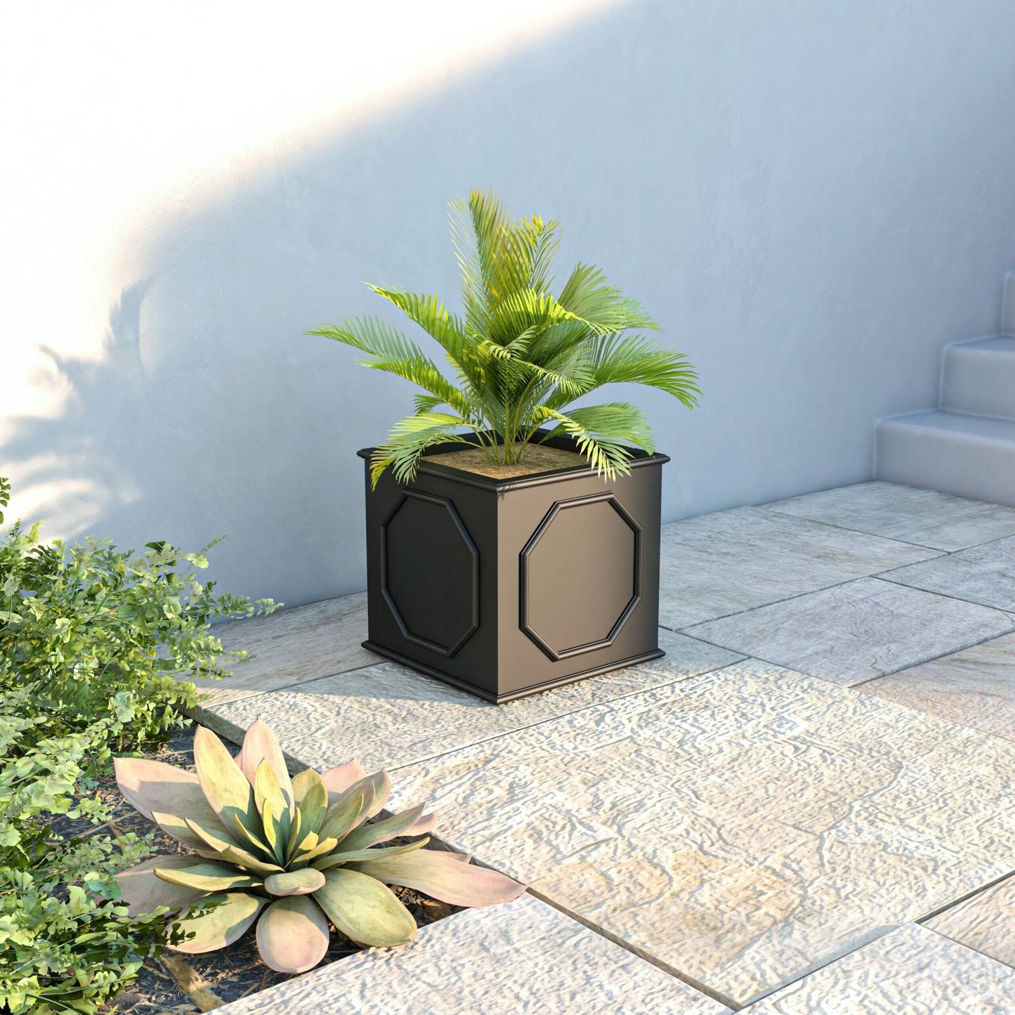 Sprout Modern Fiberstone and MgO Clay Square Planter Pot with Drainage for Home Garden Yard Patio Porch Office Decor