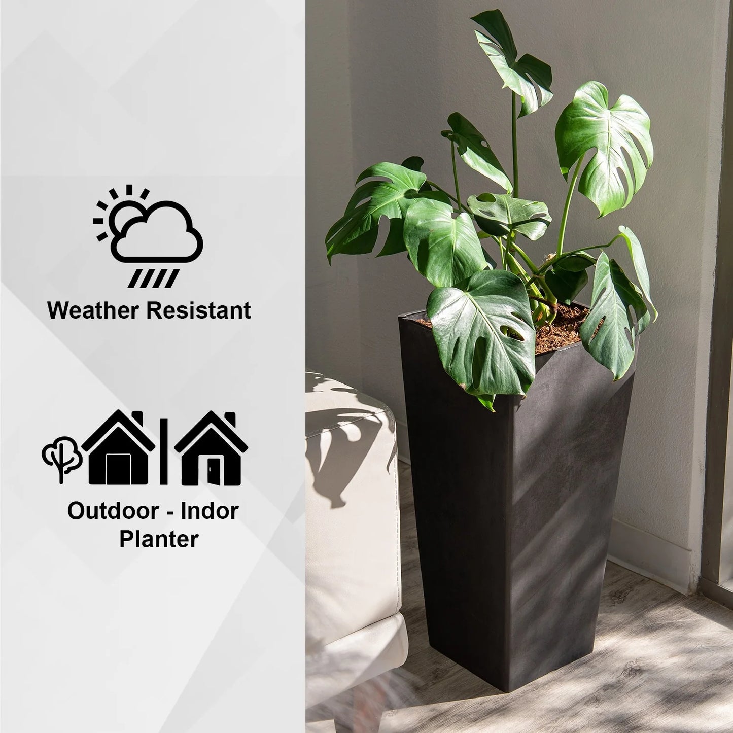XBrand Modern 28-Inch Tall Square Modern Tapered Indoor & Outdoor Planter