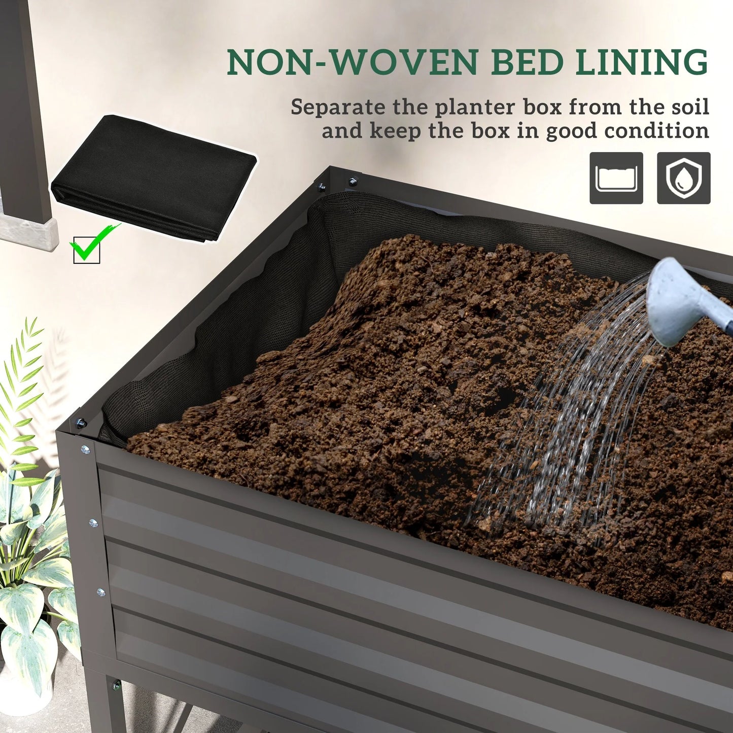 Outsunny Raised Garden Bed with Galvanized Steel Frame, Storage Shelf and Bed Liner, Elevated Planter Box