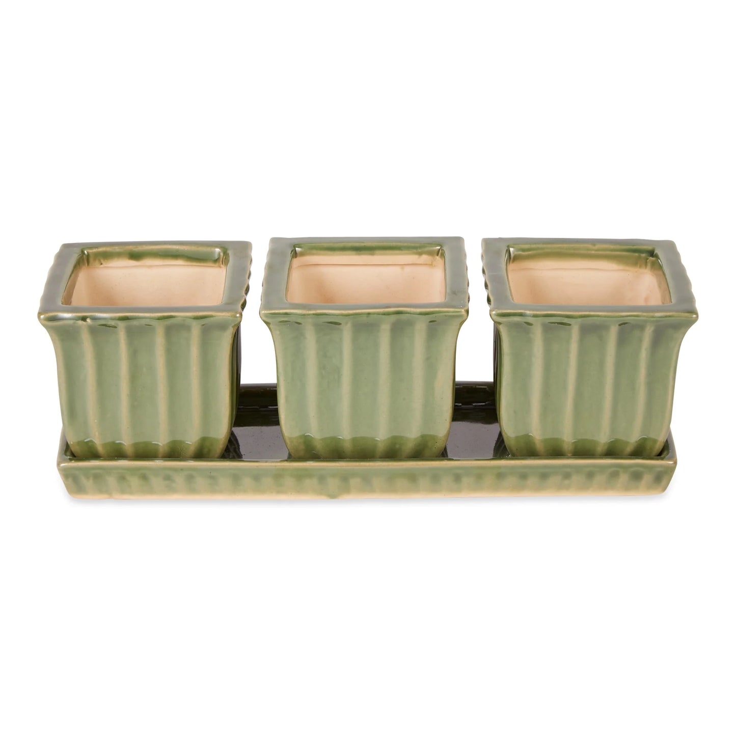 White Square Ceramic Small Planter (Set of 3)