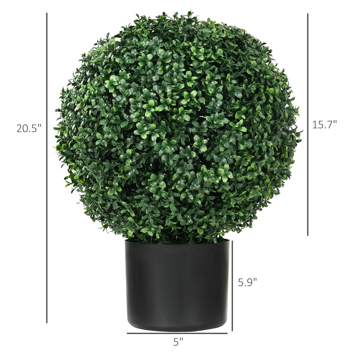 HOMCOM Set of 2 20.5" Artificial Ball Boxwood Topiary Trees with Pot