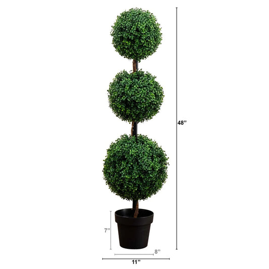 4' Artificial Triple Ball Boxwood Topiary Tree (Indoor/Outdoor) - Green