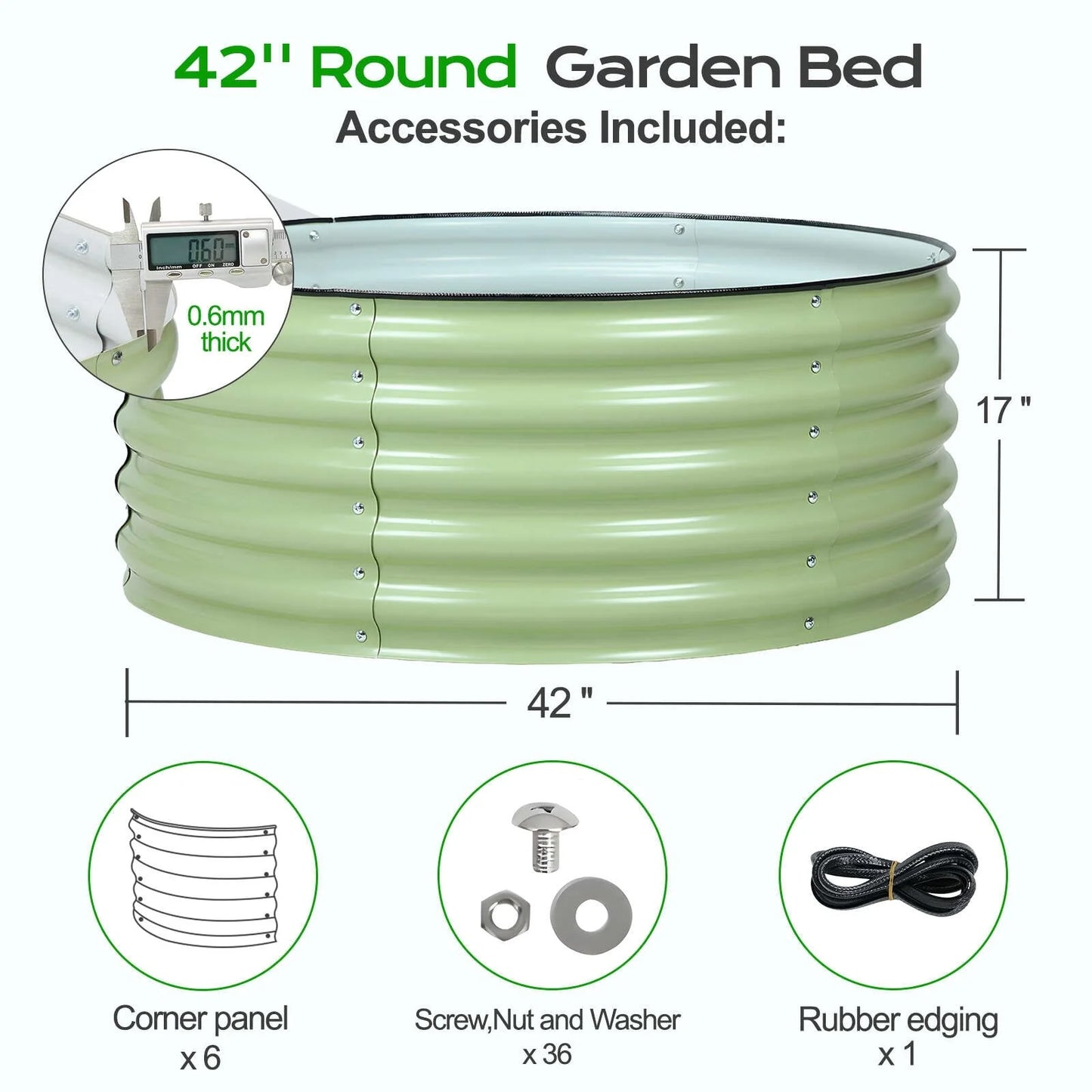 Aoodor 17'' Tall Aluzinc Metal Raised Garden Bed 42'' Round - Outdoor Open-Ended Base Garden Planter Box - N/A