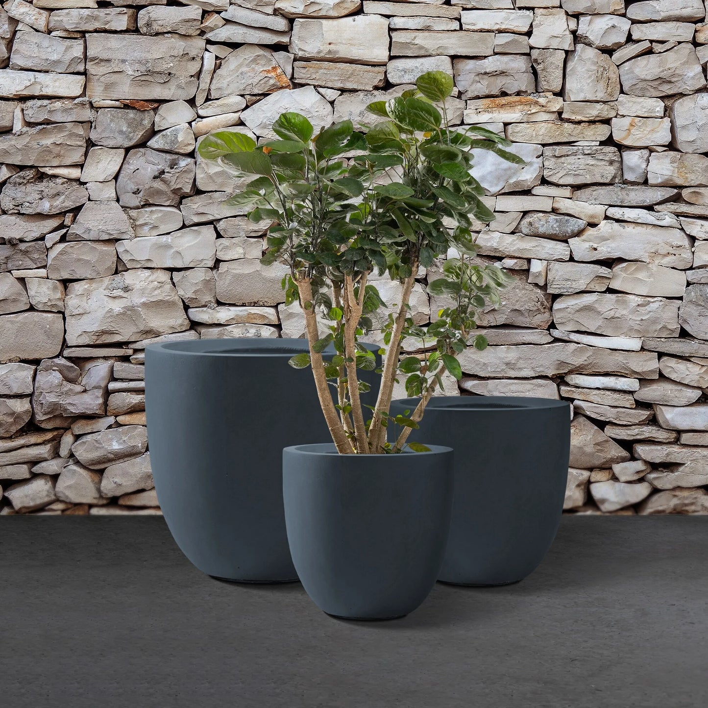 Kante 20", 16.5", 13.3"W Weathered Finish Round Concrete Planters (Set of 3), Outdoor/Indoor Decorative Pots w/ Drainage Hole