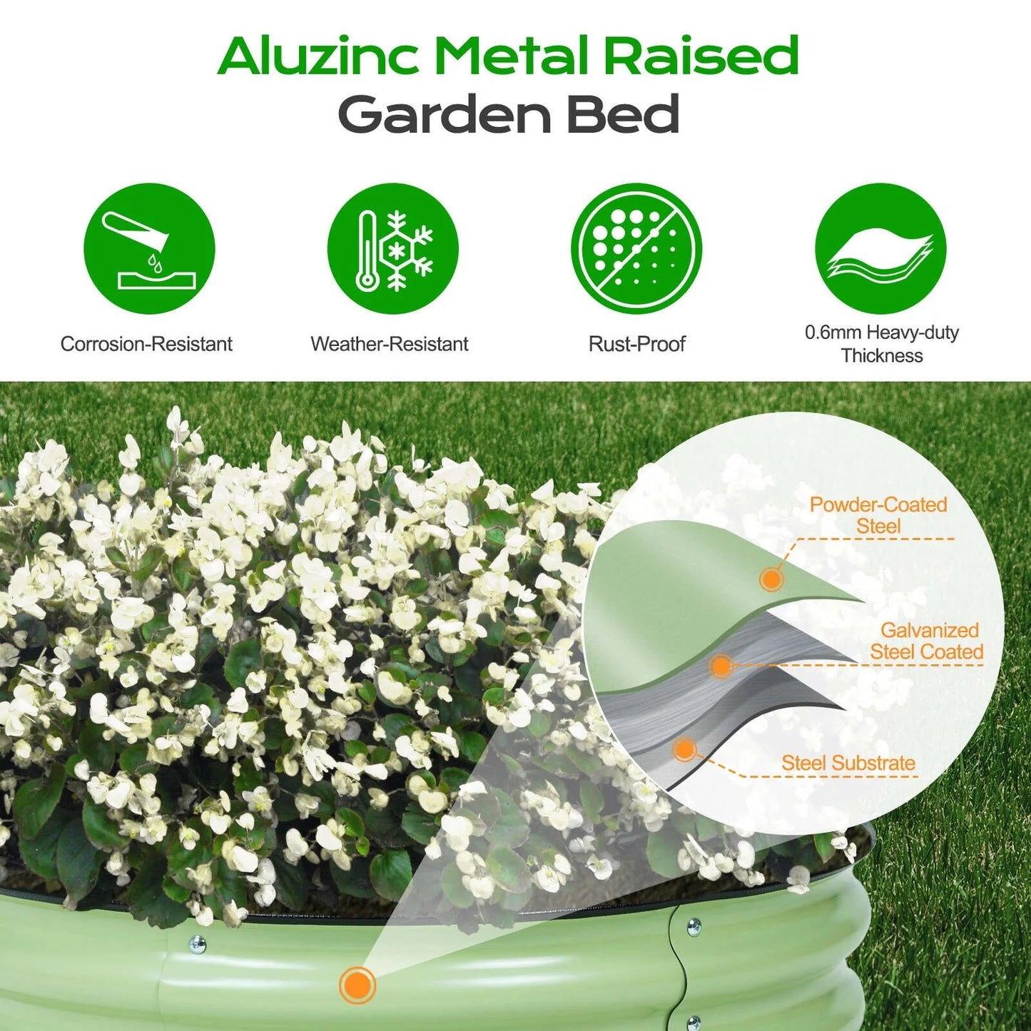 Aoodor 17'' Tall Aluzinc Metal Raised Garden Bed 42'' Round - Outdoor Open-Ended Base Garden Planter Box - N/A