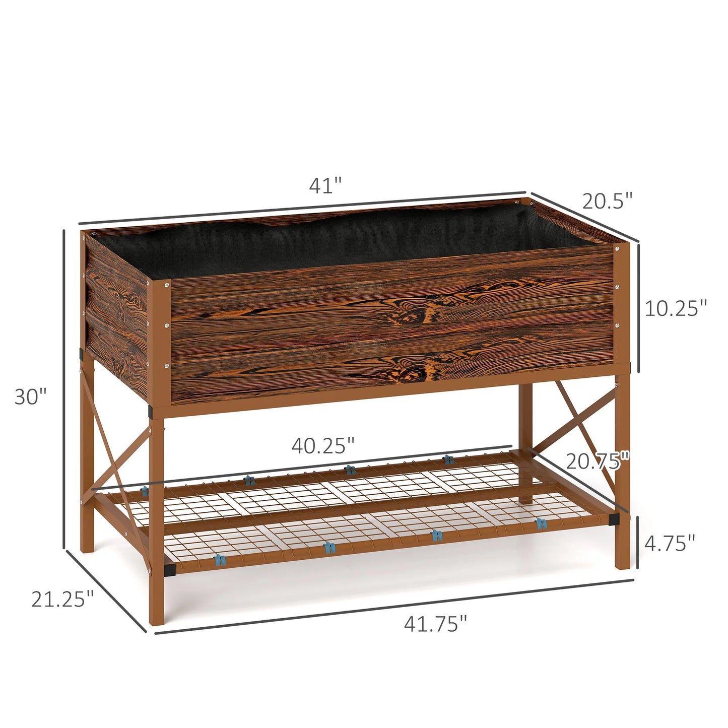 Outsunny Raised Garden Bed with Galvanized Steel Frame, Storage Shelf and Bed Liner, Elevated Planter Box