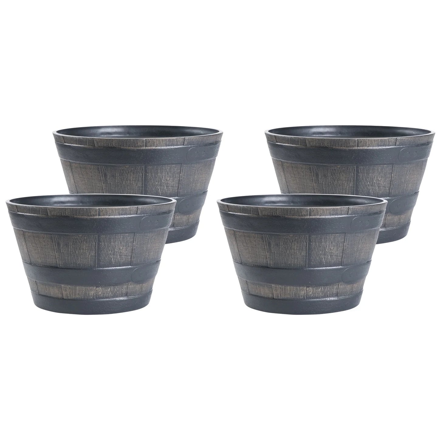 Gardenised 4-Piece Round Half Barrel Flower Pots Rustic Farmhouse Style Faux Wood Planter Containers for Indoor & Outdoor Use