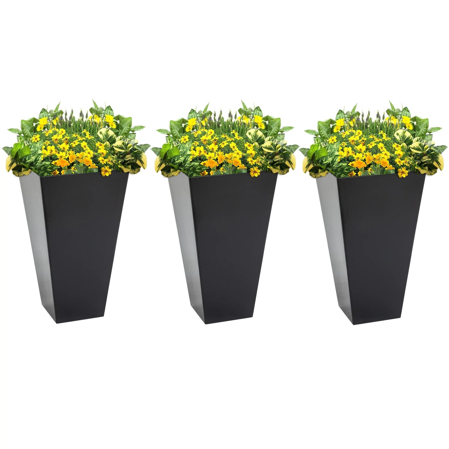 Outsunny 28" Tall Plastic Flower Pot, Set of 3, Large Outdoor & Indoor Plastic Garden Planters, for Entryway, Patio, Yard