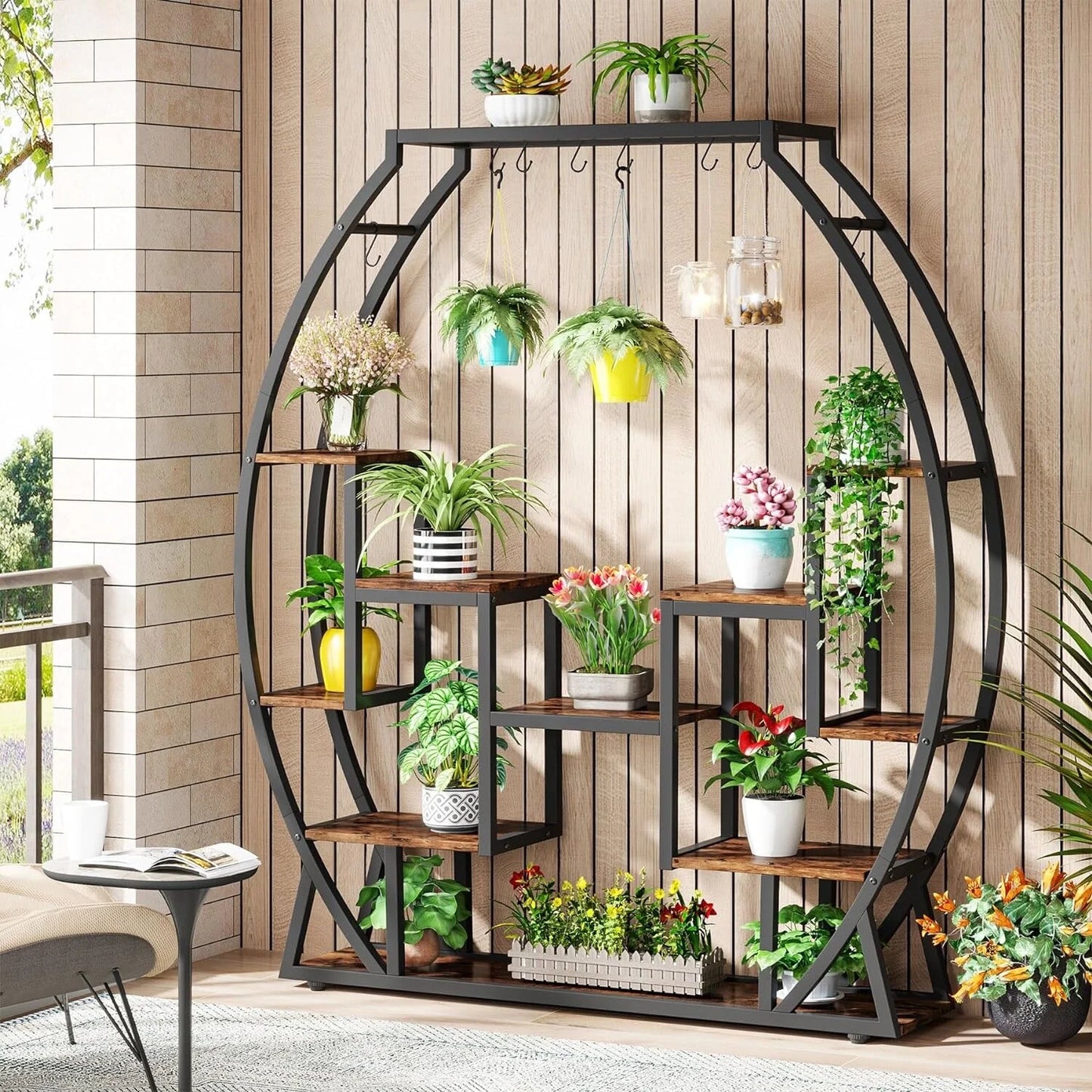 5-Tier Indoor Plant Stand, 69.69 Inches Tall Plant Shelf with 8 Hanging Hooks