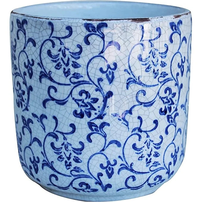 Ceramic Blue and White Cylindrical planters, 2 Prints