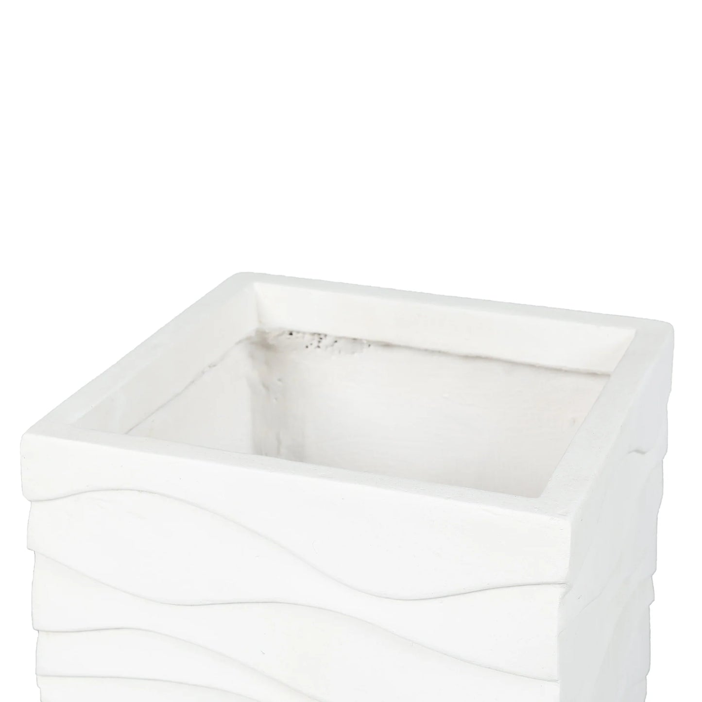 White Waves Square MgO Planter, Indoor & Outdoor - 13.98" H x 14.17" W x 14.17" D
