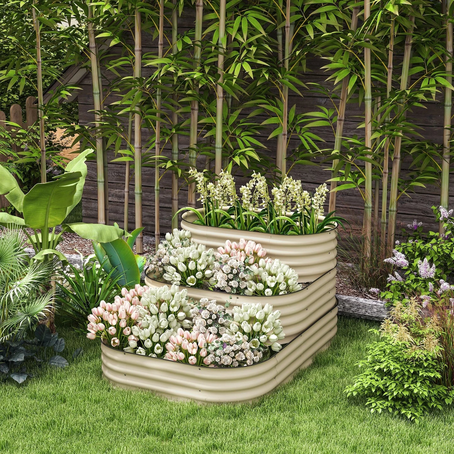 Outsunny 3-Tier Galvanized Steel Raised Garden Bed Kit, 62.25" x 43" x 32.25", 3 Combining Planter Boxes