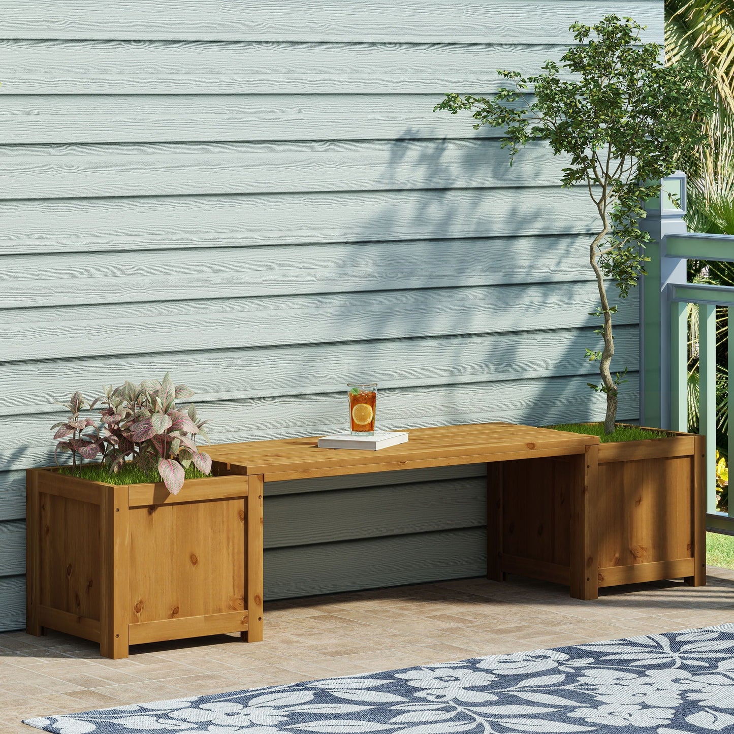 Elina Outdoor Fir Wood Outdoor Planter Bench by Christopher Knight Home