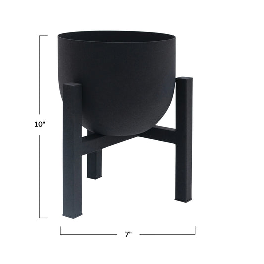 Textured Metal Planters Pots with Stands, Set of 2