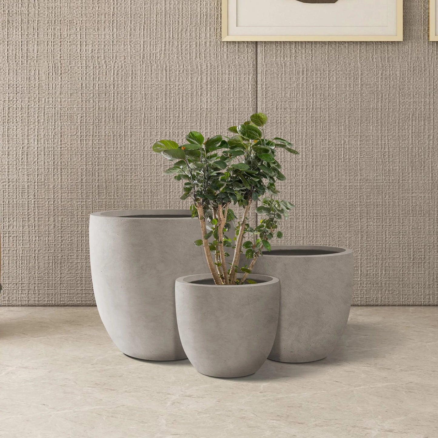 Kante 18", 14", 10"W Weathered Concrete Round Planters (Set of 3), Outdoor/Indoor, Modern, Lightweight