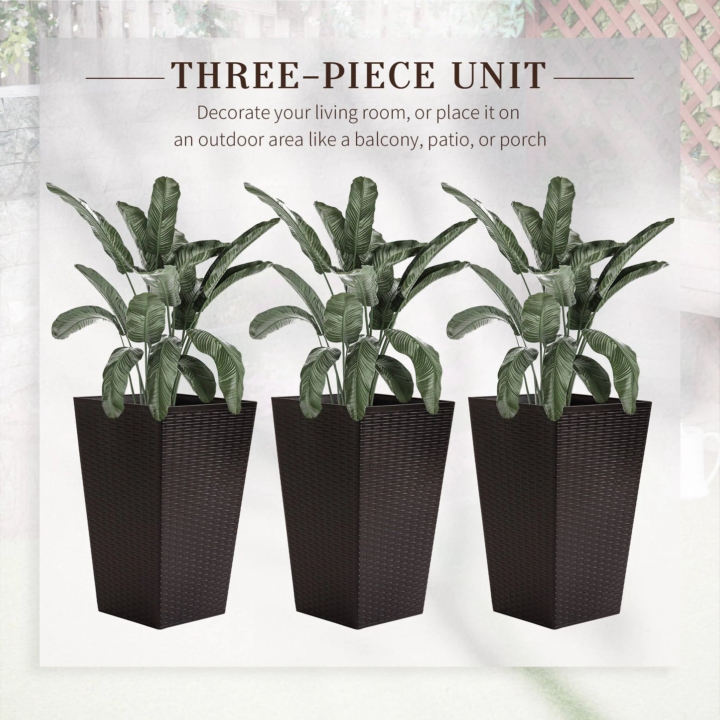 Outsunny Set of 3 Tall Planters, Outdoor & Indoor Flower Pot Set for Front Door, Entryway, Patio and Deck