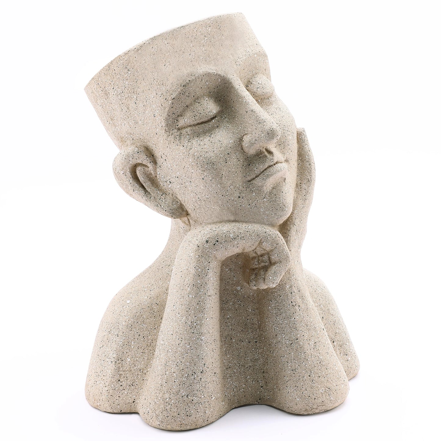 Speckled Beige Thoughtful Bust Head MgO Indoor/ Outdoor Statue Planter