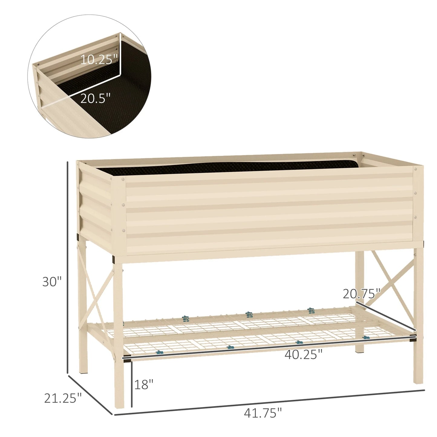 Outsunny Raised Garden Bed with Galvanized Steel Frame, Storage Shelf and Bed Liner, Elevated Planter Box