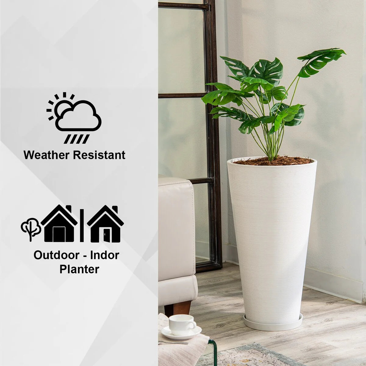 XBrand Modern 28-Inch Tall Round Planter, Modern Tapered, Indoor & Outdoor Planter