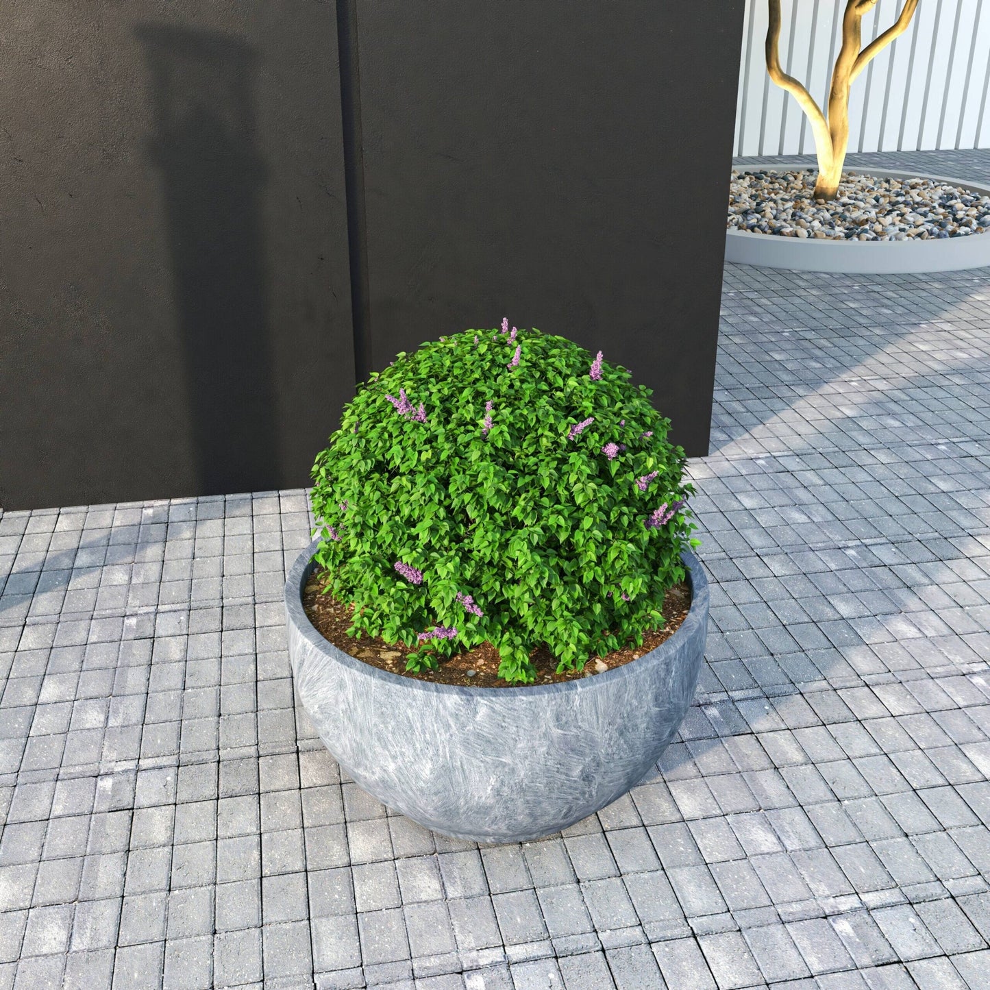 Grove Modern Round Fiberstone and MgO Clay Plant Pot with Drainage Holes for Indoor & Outdoor Home Office Yard Patio Decor