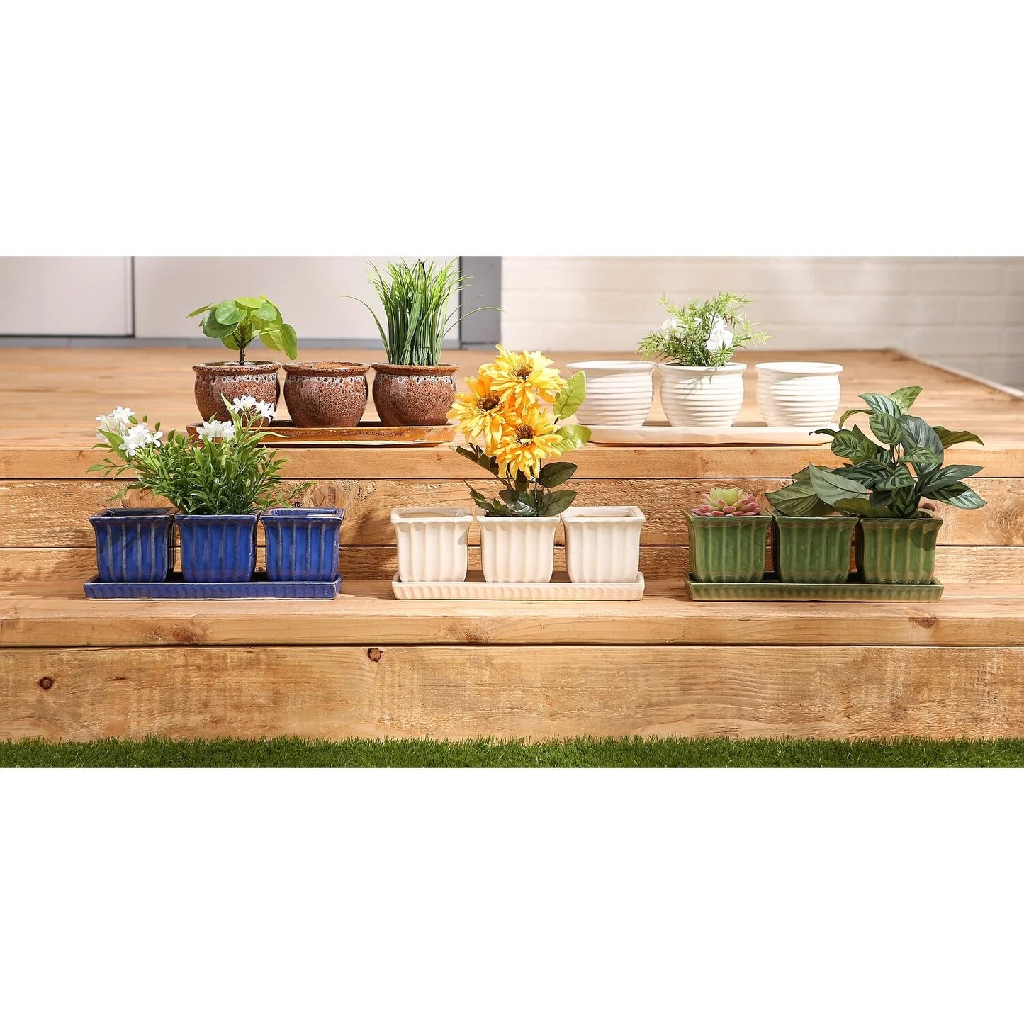 White Square Ceramic Small Planter (Set of 3)