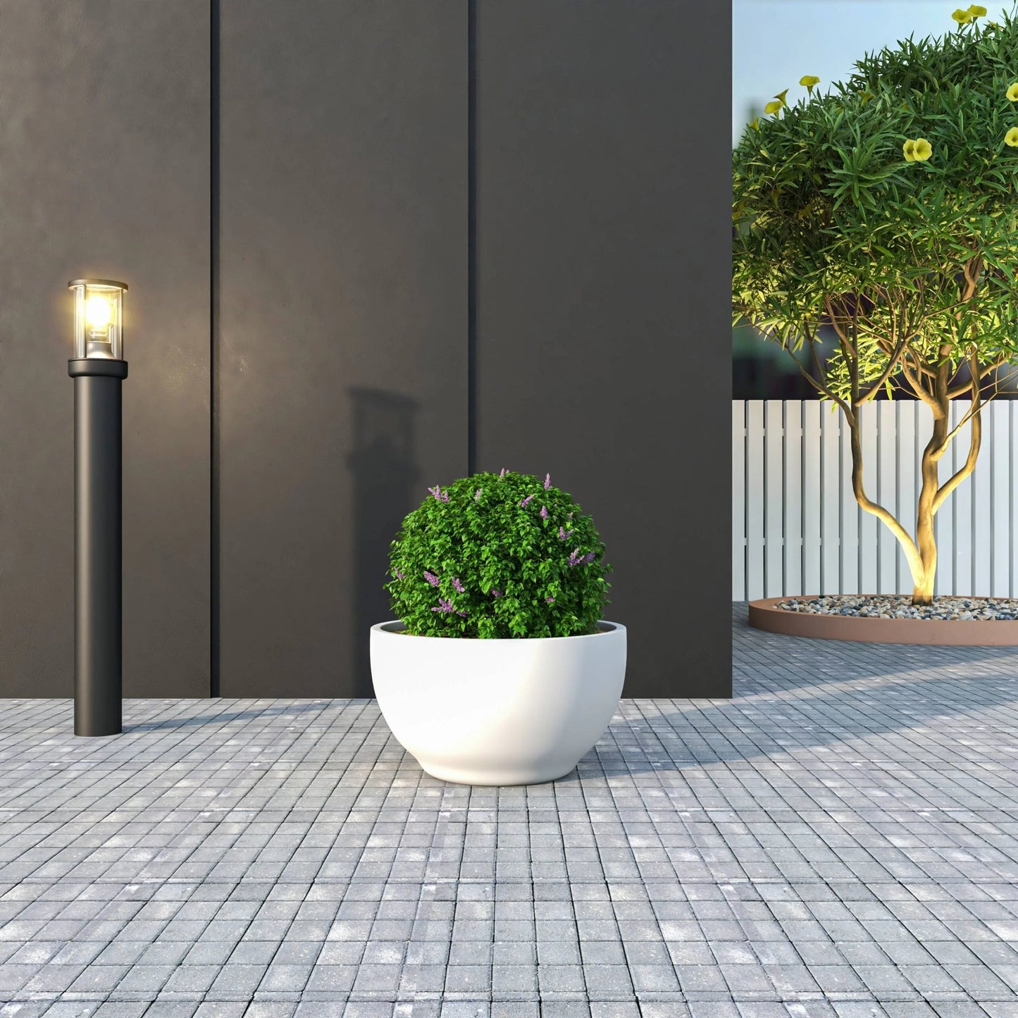 Grove Modern Round Fiberstone and MgO Clay Plant Pot with Drainage Holes for Indoor & Outdoor Home Office Yard Patio Decor