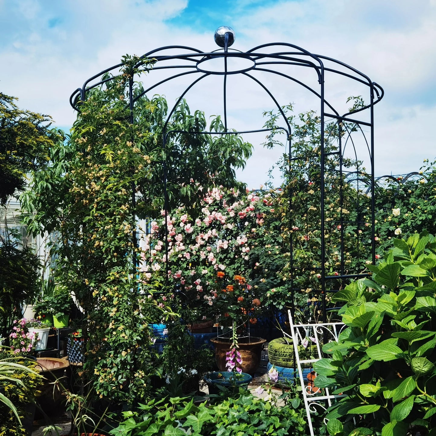 Metal Garden Arch Iron Arbor Trellis Birdcage Shape Pergola for Outdoor Ceremony, Wedding Pavilion