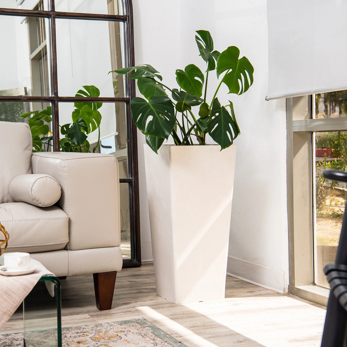 XBrand Modern 28-Inch Tall Square Modern Tapered Indoor & Outdoor Planter
