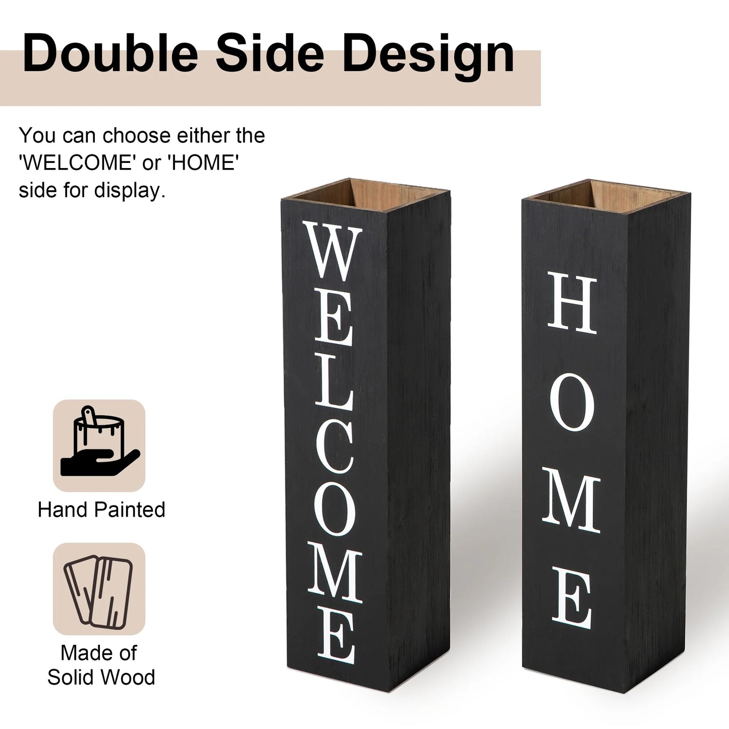 Glitzhome 30"H Rustic Welcome & Home or Welcome & Porch Double Sided Wooden Planter Sign Front Door Decor(2025 Quality-upgraded)